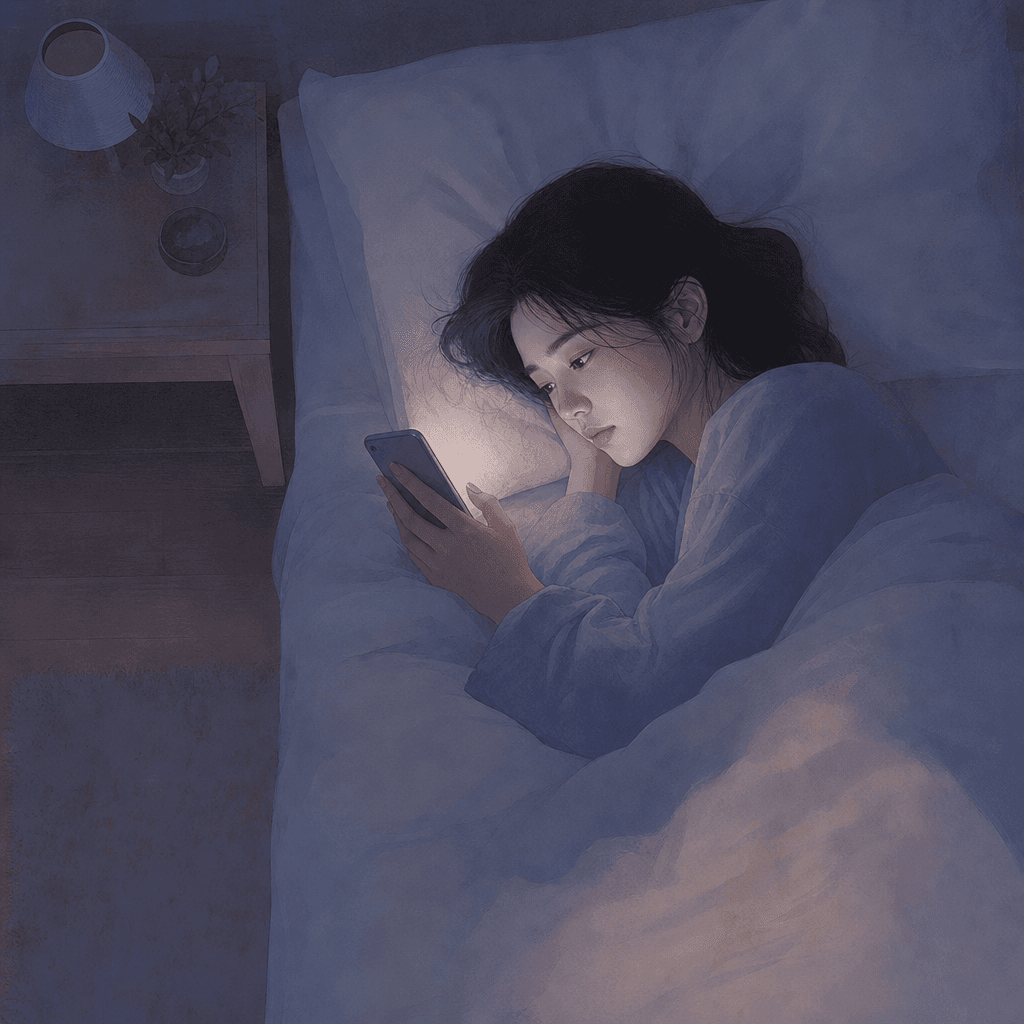 새벽, 휴대폰 불빛 아래에서 답장을 기다리는 사람