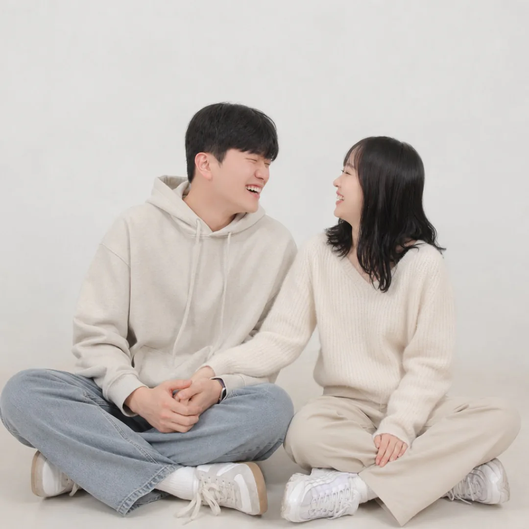 마주 보고 웃는 커플
